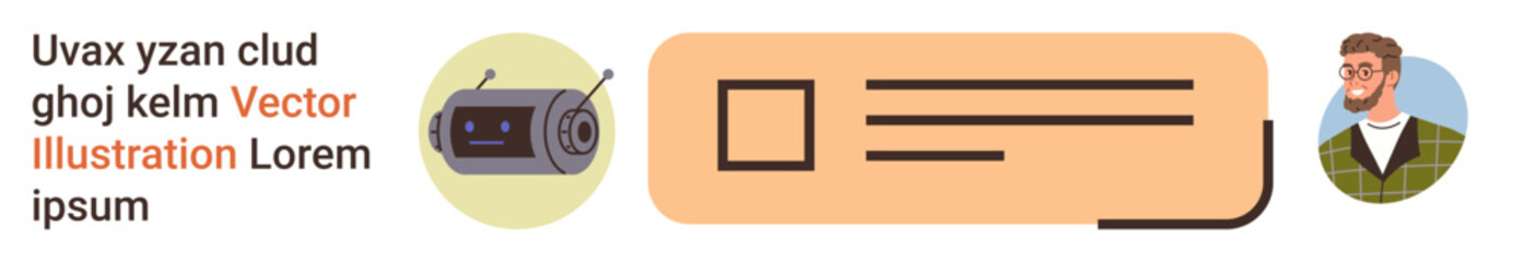 Technology, personal identity, communication, automation, profile design, creative composition. Modern robot icon, text block and profile portrait. Technology and personal identity concept © robu_s