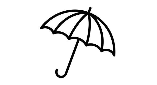 Simple black outline drawing of an open umbrella on a plain white background, ready for use as an icon or graphic element.