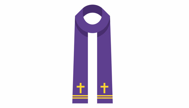 Purple Clerical Stole, Christian Priest Collar, Cross Symbol Vector