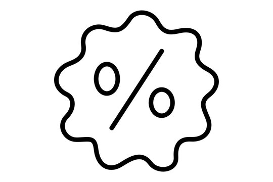 Chunky hand drawn discount badge PNG, percent sale label, black promotional sticker. Doodle style price tag icon for ecommerce, marketing, retail, ads, UI and social media design. High resolution PNG