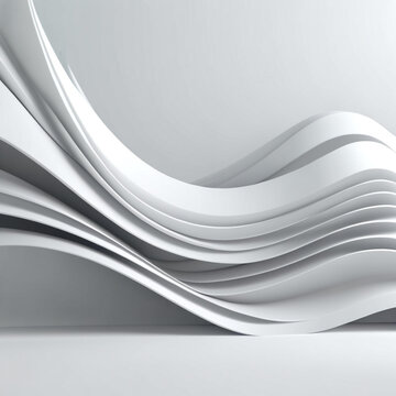 Abstract minimalist background, pure white and soft light grey 3d smooth geometric waves, elegant corporate presentation background, soft shadows, pristine and clean, 4k