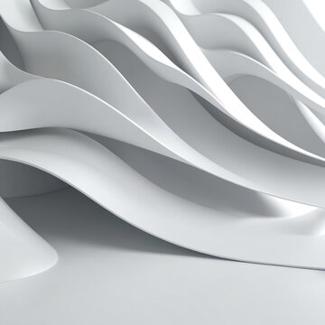 Abstract minimalist background, pure white and soft light grey 3d smooth geometric waves, elegant corporate presentation background, soft shadows, pristine and clean, 4k