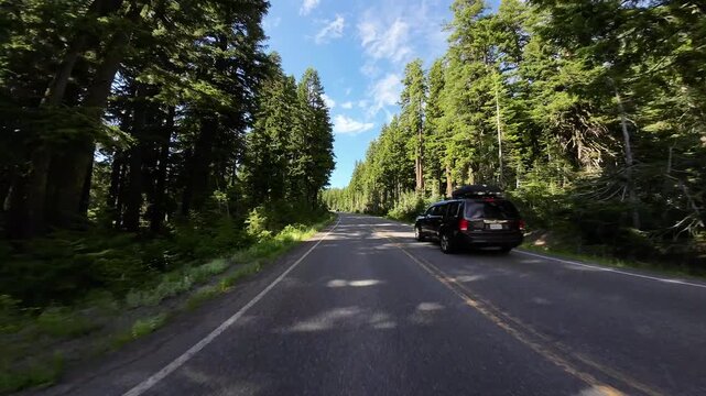 Crater Lake National Park South Section Rim Drive Rim Village to San Notch 04 Rear View Driving Plates Oregon USA Ultra Wide