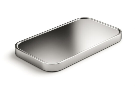 Single shiny silver bar isolated on white background. Close-up of a blank precious metal bullion or platinum ingot. Concept of financial investment, wealth, and banking reserve