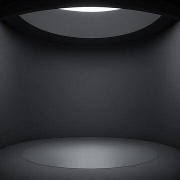 Clean dark grey studio background, smooth infinite curved backdrop, subtle soft spotlight from above, elegant minimalist stage, completely empty, 8k, highly detailed