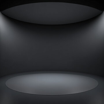 Clean dark grey studio background, smooth infinite curved backdrop, subtle soft spotlight from above, elegant minimalist stage, completely empty, 8k, highly detailed