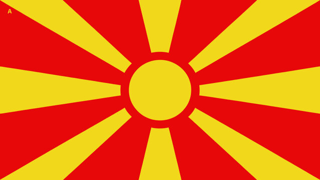 Official Flag of North Macedonia with Sun Rays on Red Background