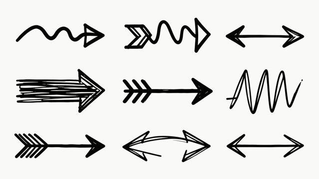 Collection of hand drawn sketchy black arrows on light background