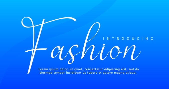 A stylish blue background featuring elegant script text "Fashion" with "INTRODUCING" and "Lorem ipsum" placeholder, ideal for brand promotions.