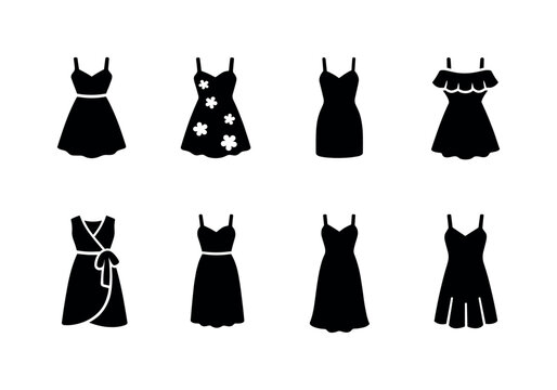Summer Dresses Collection. Filled icon set of Summer Dresses Collection: sundress, floral dress, strap dress,