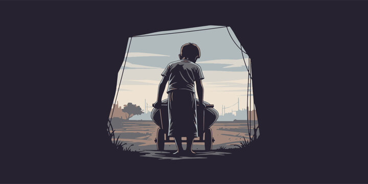 Emotional concept showing child labour through silhouette and minimal environment, highlighting social awareness and human rights issues.