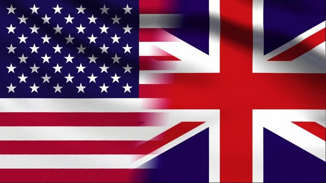 Full screen loop video of USA and Britain flags waving.