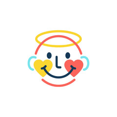 Fototapeta premium Happy and loving face with halo, representing kindness, positivity, and emotional well-being. Simple line art