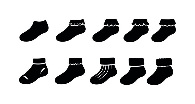 Cute Ankle Socks Styles. Filled icon set of Cute Ankle Socks Styles: ankle socks, lace socks, frill socks,