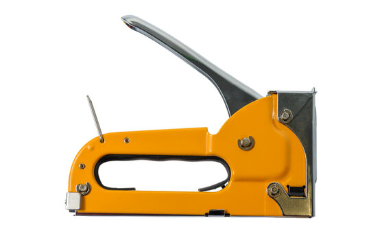 Yellow Manual Construction Stapler Furniture Staple Gun Isolated on White Background