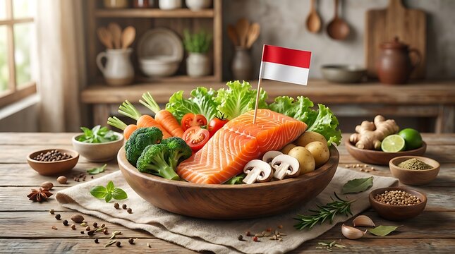 Sajian Salmon Segar dan Sayuran Bergizi, Simbol Kekayaan Pangan Indonesia, Siap Diolah