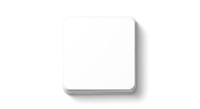 Stack of white square cards with soft shadows on a clean white surface