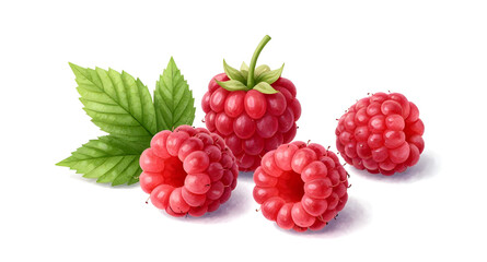fresh red raspberries, raspberry fruit isolated, berries with leaves, organic raspberry bunch, healthy fruit snack, juicy red berries, farm fresh raspberries, natural sweet fruit, ripe berry cluster,  © mrpixel