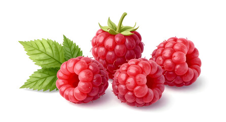 fresh red raspberries, raspberry fruit isolated, berries with leaves, organic raspberry bunch, healthy fruit snack, juicy red berries, farm fresh raspberries, natural sweet fruit, ripe berry cluster,  © mrpixel