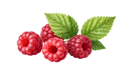 fresh red raspberries, raspberry fruit isolated, berries with leaves, organic raspberry bunch, healthy fruit snack, juicy red berries, farm fresh raspberries, natural sweet fruit, ripe berry cluster,  © mrpixel