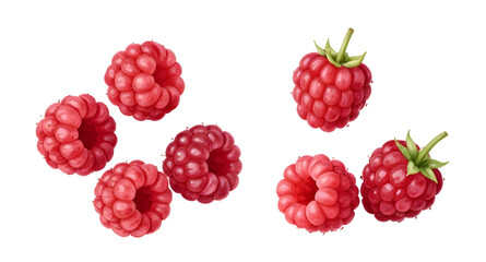 fresh red raspberries, raspberry fruit isolated, berries with leaves, organic raspberry bunch, healthy fruit snack, juicy red berries, farm fresh raspberries, natural sweet fruit, ripe berry cluster,  © mrpixel