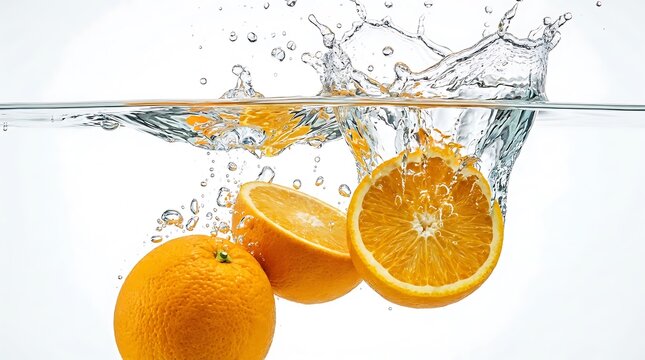 Jeruk Segar Terjun ke Dalam Air Beriak Menimbulkan Percikan, Penuh Vitamin C dan Kesegaran Alami
