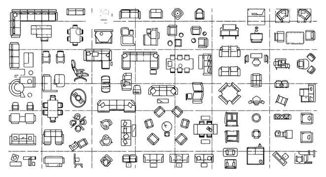 top view of architectural furniture autocad blocks for interior design floor plans