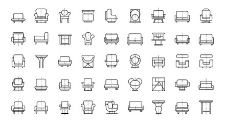 Fototapeta premium set of furniture line icons for interior design and architectural planning