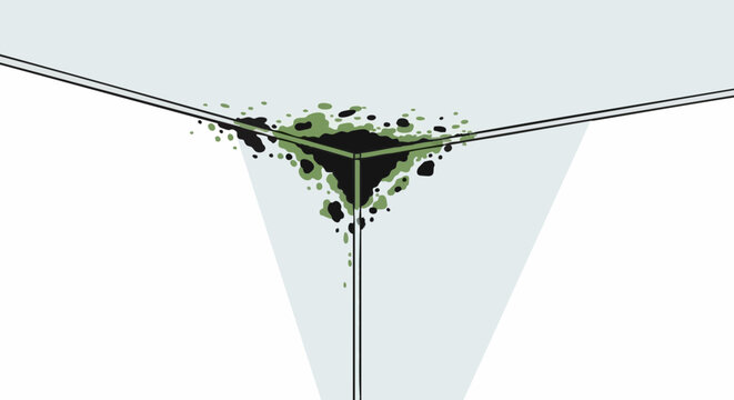 Black mold infestation in bathroom ceiling corner. Vector illustration of fungus and damp damage