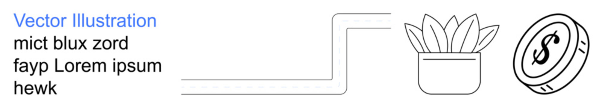 Business growth, investment strategy, financial planning, profitability, economic progress, wealth creation. Minimalist line art of a coin, potted plant and upward graph. Business growth