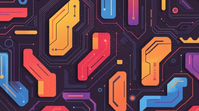 Tech Circuits: A vibrant and intricate array of colorful circuit board designs, symbolizing technological innovation and digital connectivity. 