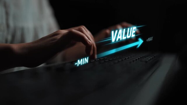 Value measurement and adjustment concept showing value, performance, and optimization level with focus on data analytics, calibration, and improvement Marrow