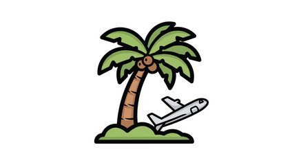 Obraz premium Airplane flying under a palm tree.