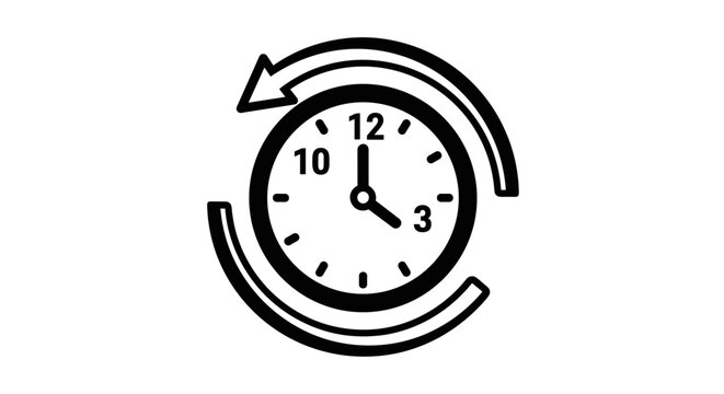 Clock with circular arrow symbol.