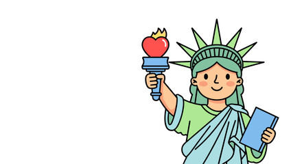 Naklejka premium Cartoon Statue of Liberty Holding Torch.