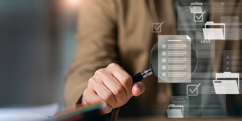 Data analyst performs document search and information verification using content filtering, file...