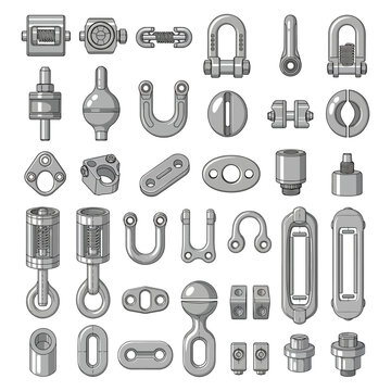 Steel Shackle and Heavy Lifting Hardware Set - Industrial Rigging Equipment, Turnbuckles, Hooks and Metallic Connecting Parts