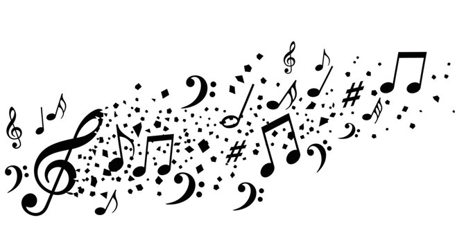 Musical notes and symbols floating freely.