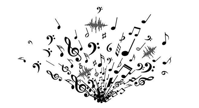 Black music notes on white background.