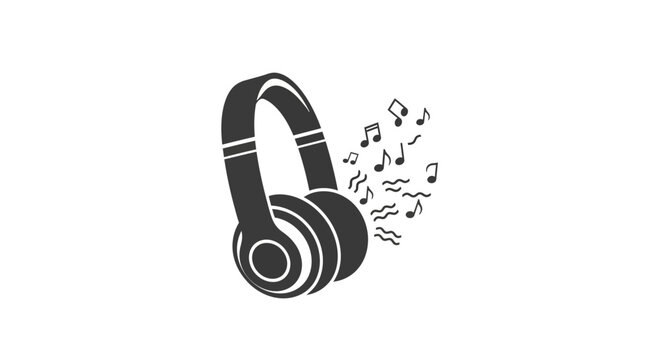 Black and white headphones with music notes.