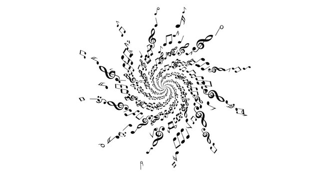 Black and white swirling dot pattern.