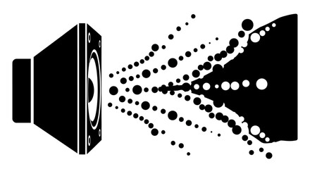 Black speaker with sound waves emitting. © Shal_Kafa_Alfattah