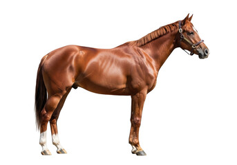 Obraz premium A majestic brown horse standing gracefully with a calm demeanor isolated on transparent background