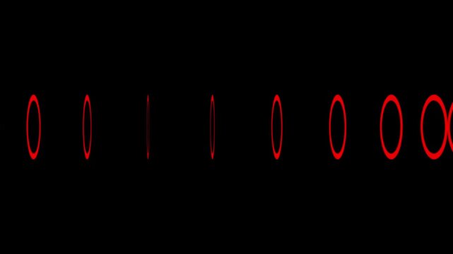 Red digital HUD circles expanding on black background. Alert system, danger signal, or futuristic interface animation.