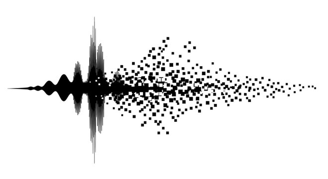 Sound wave particle dispersion graphic.