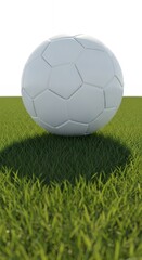 Fototapeta premium White Soccer Ball on Green Grass Field with Clear Sky Background.