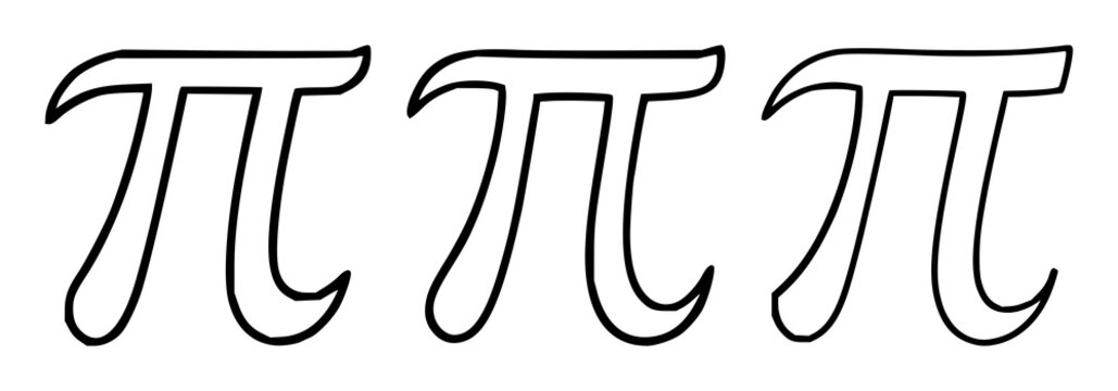 Pi icon set with stylized black line art on white background featuring pi symbol, line drawing, mathematical notation with minimalism and geometry