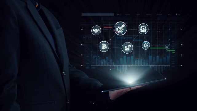 Project management dashboard showing project management strategy, planning, project management workflow, and project management team icons for better coordination. Elide