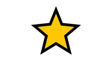 Fototapeta premium Simple yellow star graphic with bold black outline, symbolizing excellence, achievement, and quality on a clean white background