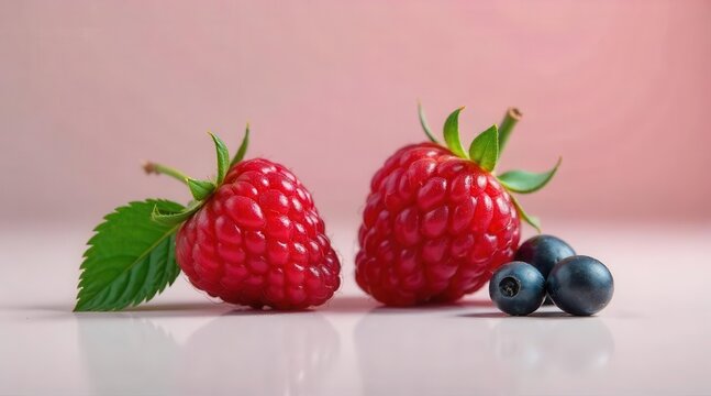 Vibrant ripe red berries and deep blue orbs nestled closely together on a soft pastel surface, showcasing nature's exquisite palette